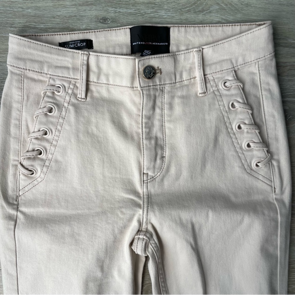 High-Rise Grommet Slim Crop Jean Pants Bone Size 0 WHBM-White House Black Market - Picture 4 of 13